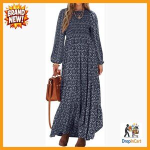 Floral Maxi Dress Long Sleeve Smocked Tiered Flowy Casual Spring Boho